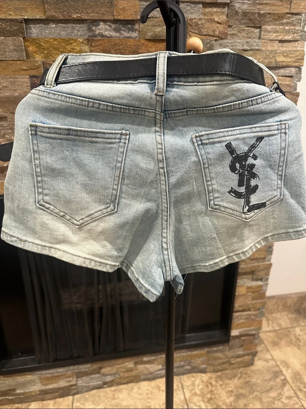 Faded Light Blue Denim Cutoff Shorts with Logo size XXS